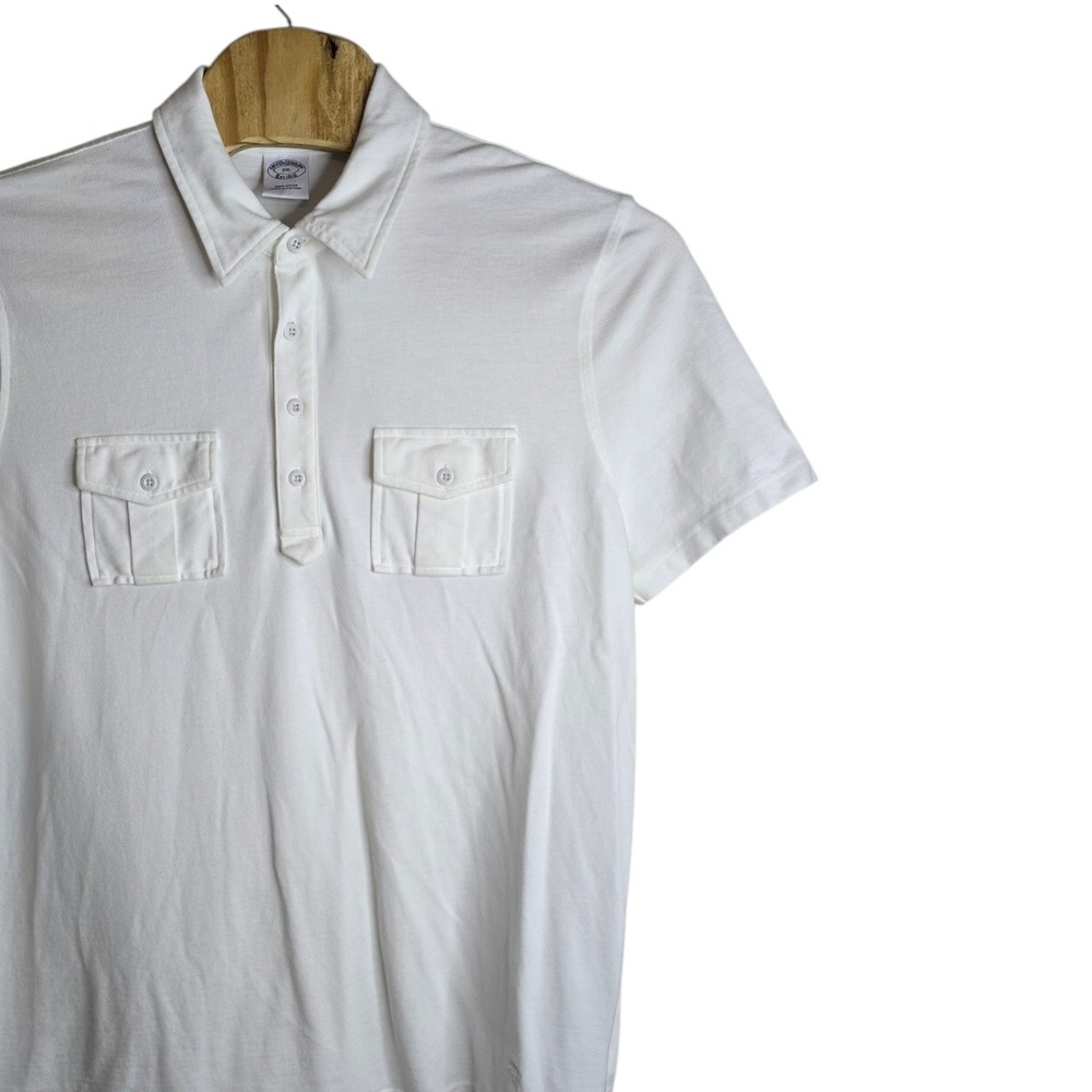 Brooks Brothers Mens XXL White Pique Cotton Dual Pocket Short Sleeve Polo Shirt